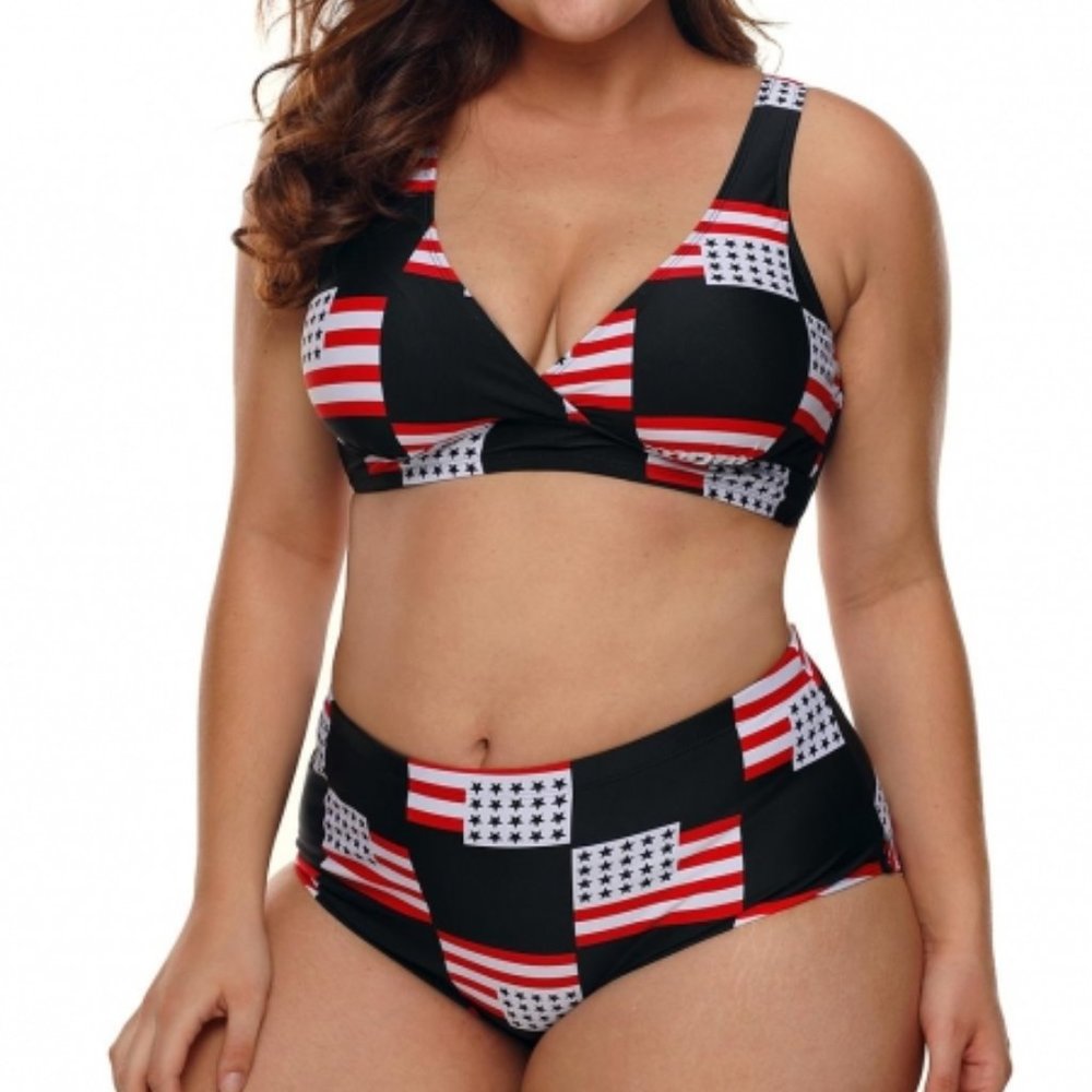 S7622 American Flag Checked Plus Size Swimsuit